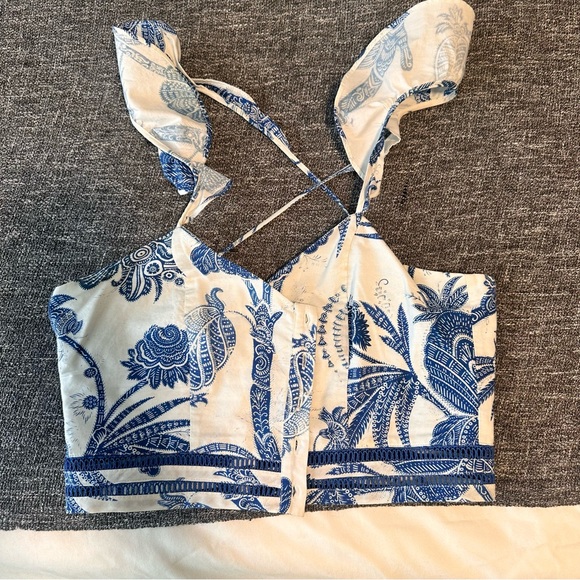 H&M Tops - H&M blue and white cross strap button front top, size 6